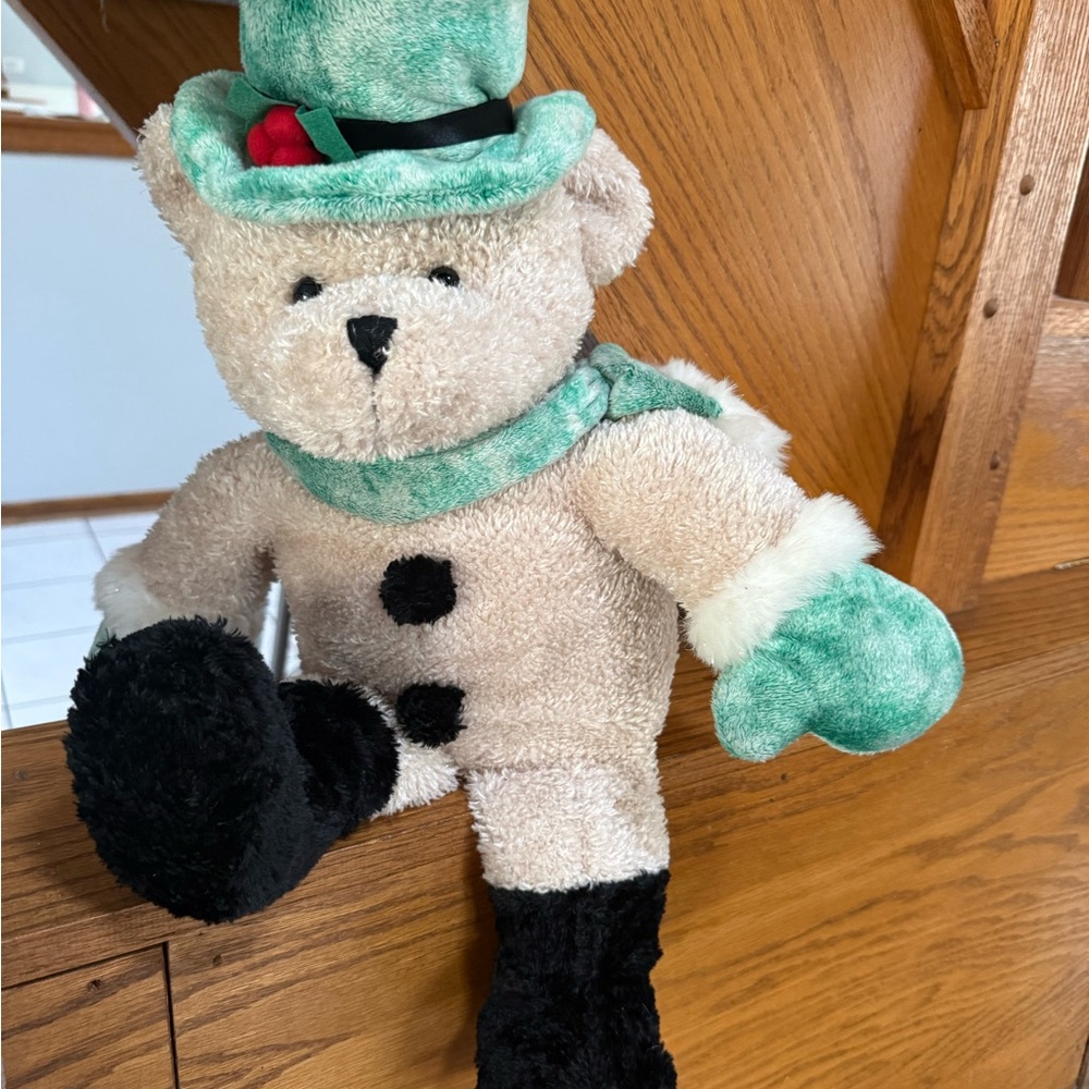 Plush Snowman Teddy with Green Hat and Scarf